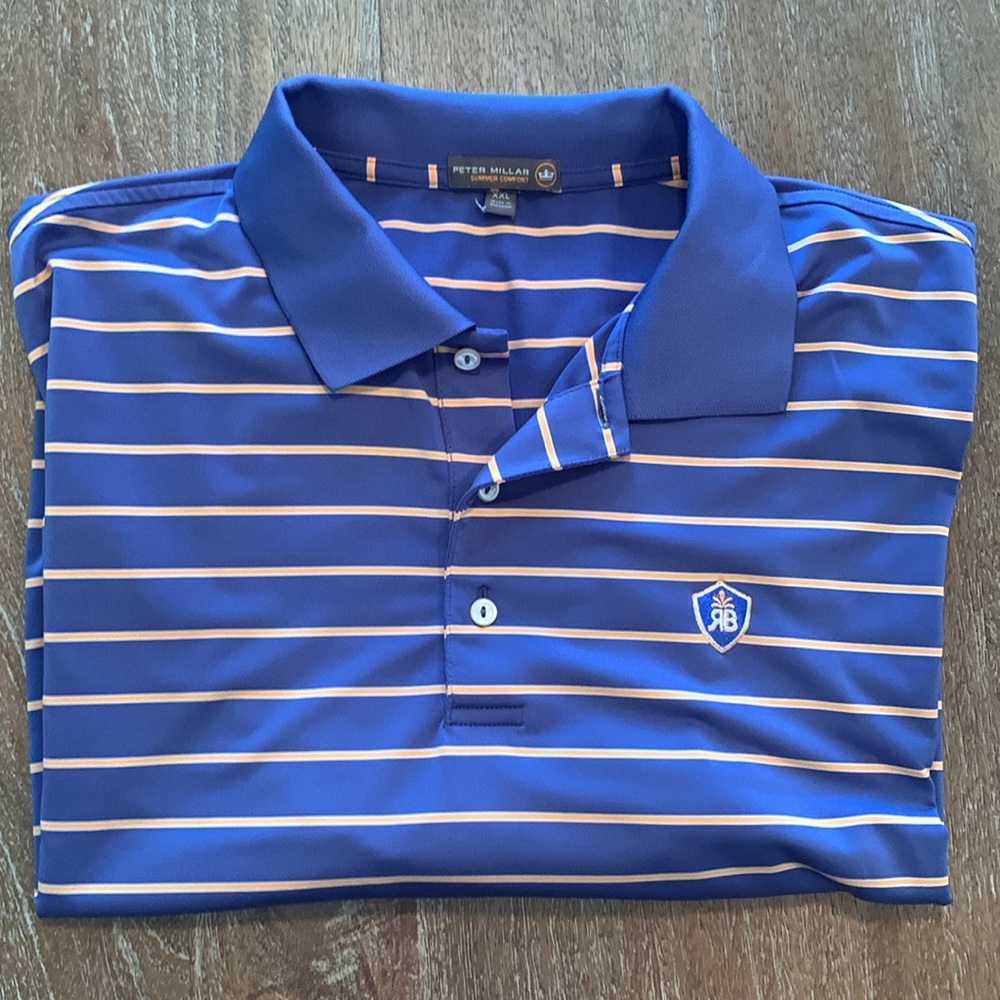Peter Millar XXL Summer Comfort Polo in Purple with Orange/White Stripes